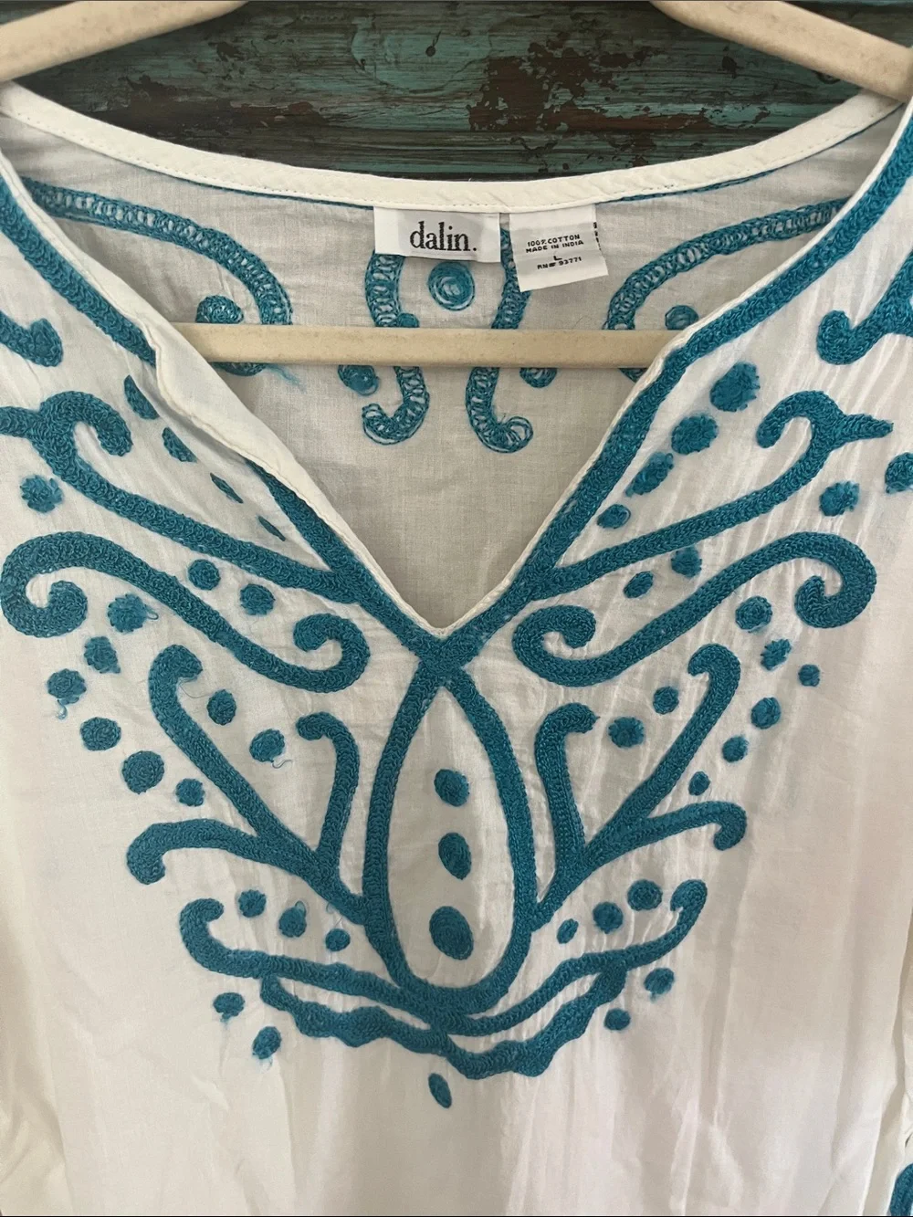 Dalin White & Teal Embroidered Swim Coverup